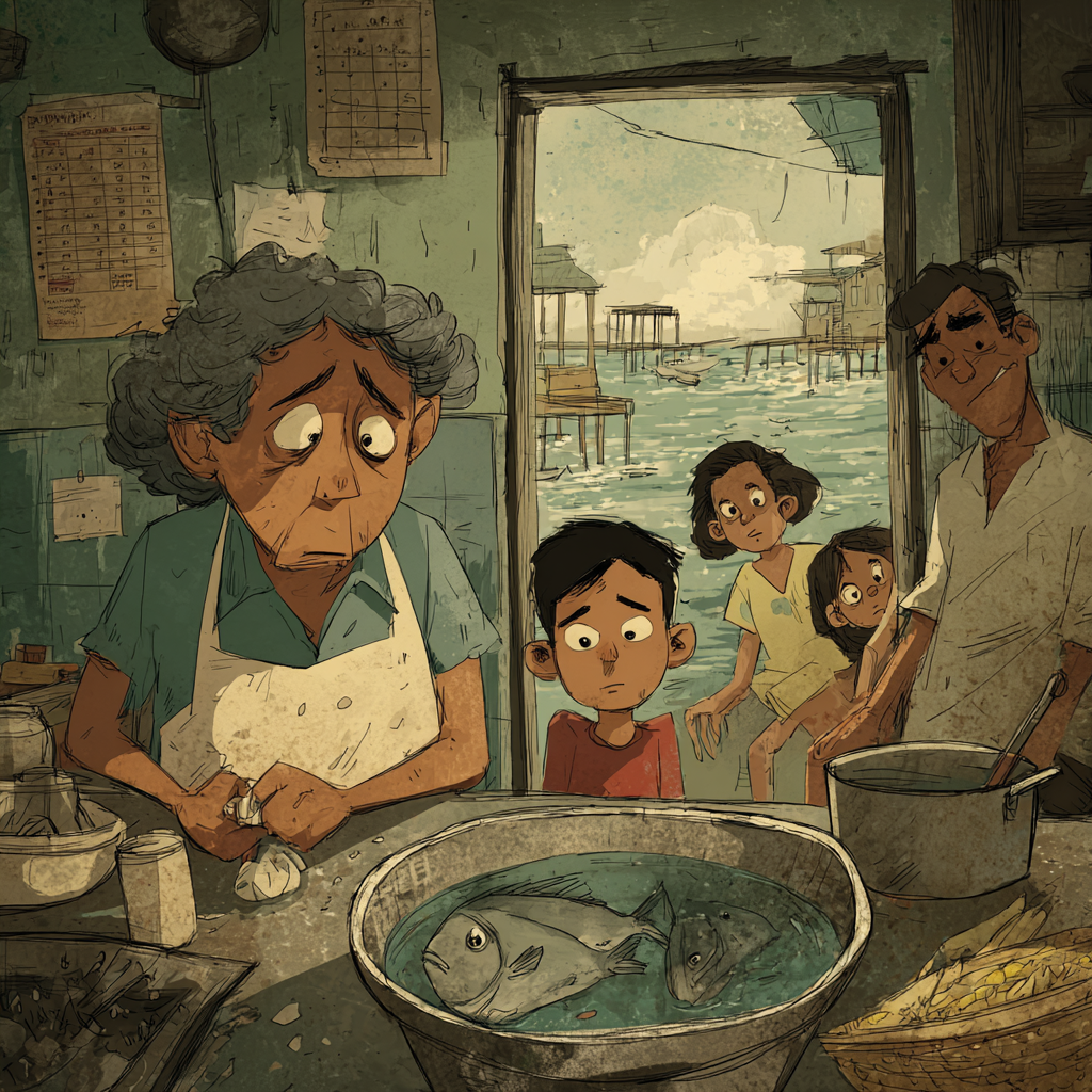 A Filipino Food Essay about Philippine freshwater fish and a quiet river kitchen table with small wild fish in a metal basin