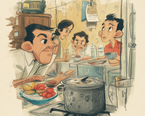 filipino food essay typhoon season recipes, a dented pot, tuyo and rice on a dark stove