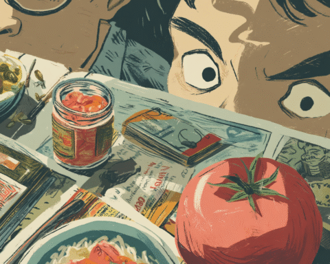 filipino food essay of urban gardening on a Manila rooftop, seedlings in crates, hands watering with a tabo