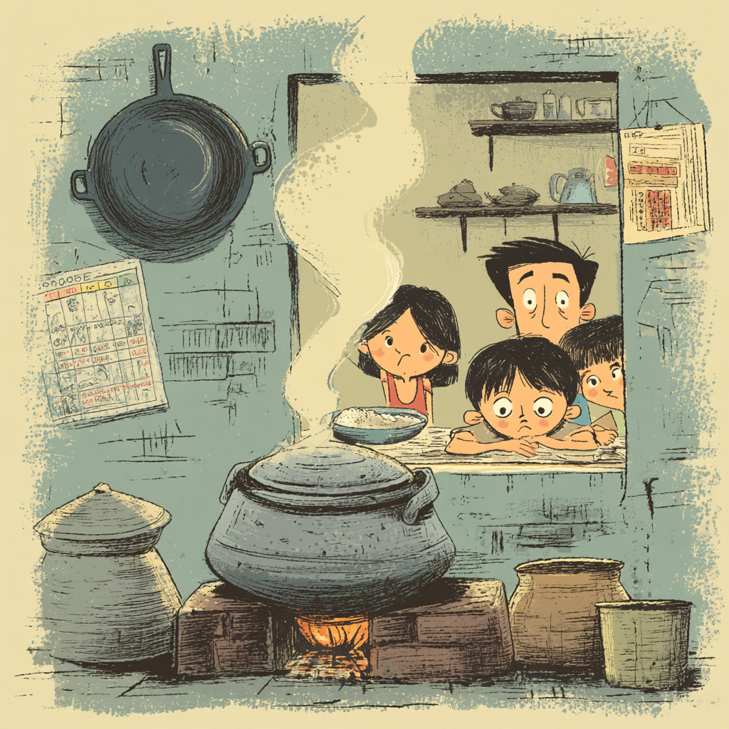 A Filipino Food Essay about a Filipino clay pot and palayok at the center of a small Philippine kitchen where family gathers close to the fire