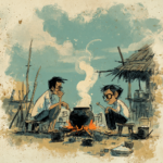 A Filipino Food Essay about Guimaras artisanal salt tablets of tultul beside a coastal woodfire stove in Jordan Guimaras