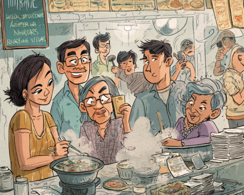 A Filipino Food Essay about Filipino heritage recipes plated in a Manila market stall while an older provincial kitchen simmers the same dish offscreen