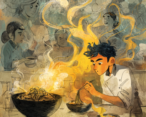 A Filipino food essay about a chef’s quiet transformation of pansit, from birthday staple to dark, modern centerpiece.